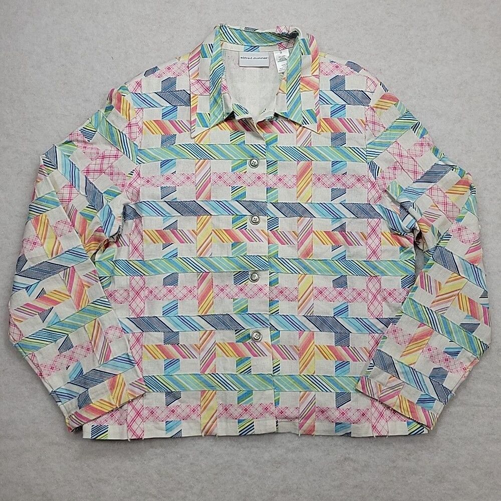 Dunner Jacket Linen Quilt Madras Patchwork Cottagecore Nautical Yacht Sz 10